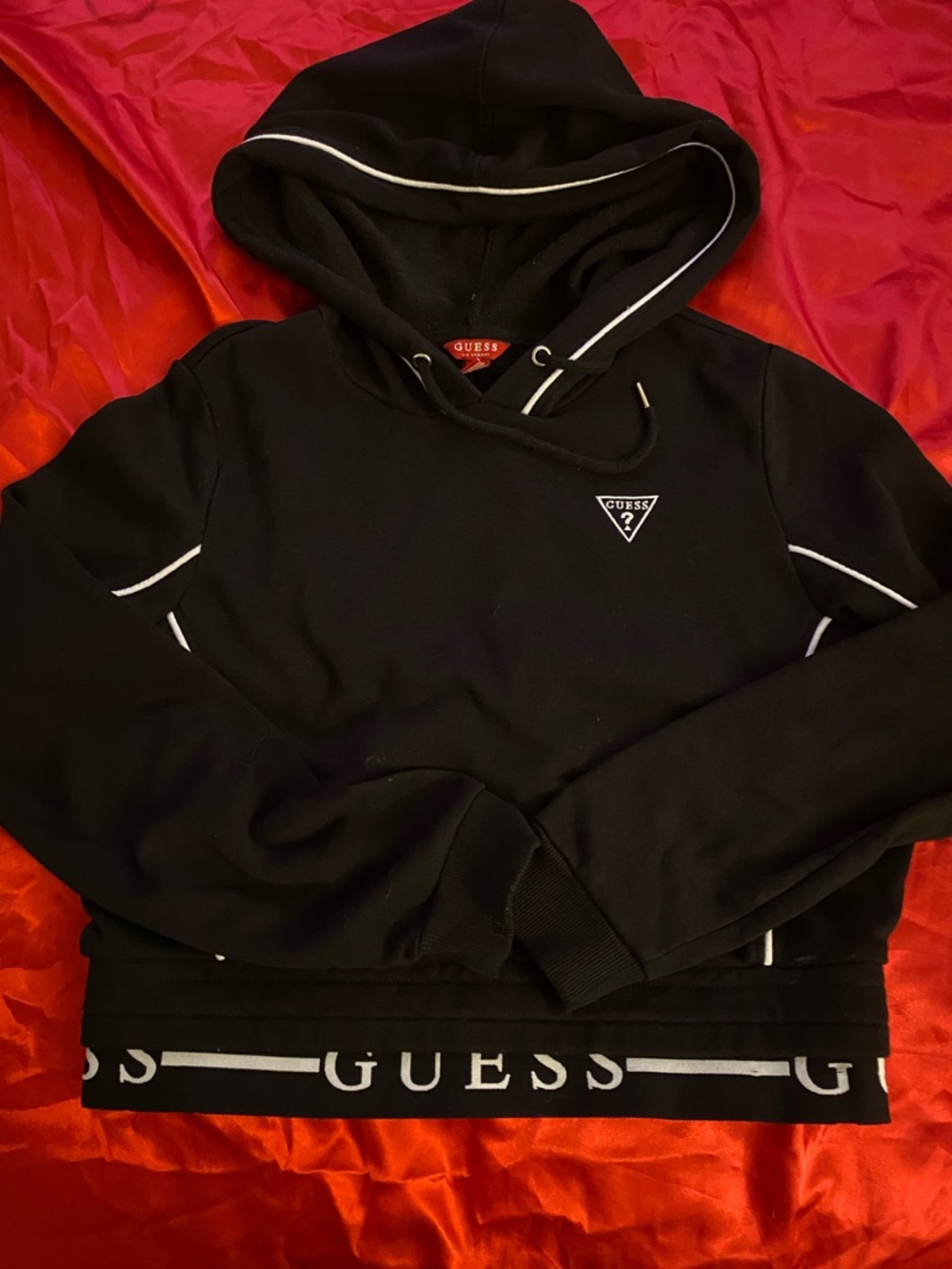 Guess Black Hoodie And Sweatpants with White Trim and Logo Band Set